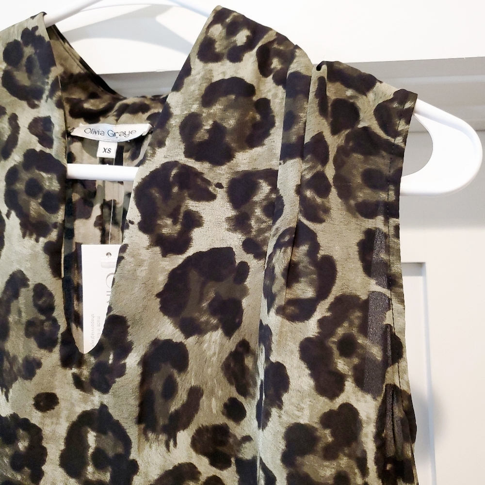 NWT Olivia Graye Green/Black Leopard Tank Top, xs